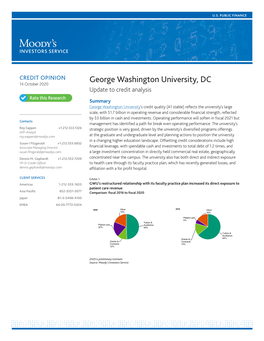 George Washington University, DC 14 October 2020 Update to Credit Analysis