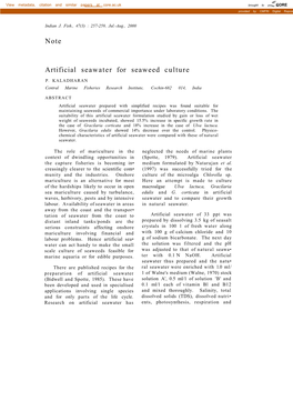 Artificial Seawater for Seaweed Culture Note