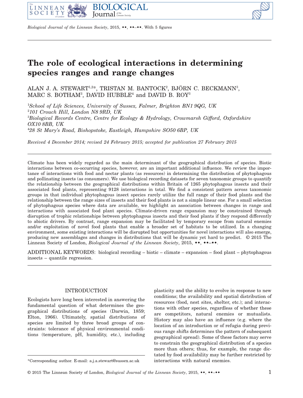 The Role of Ecological Interactions in Determining Species Ranges and Range Changes