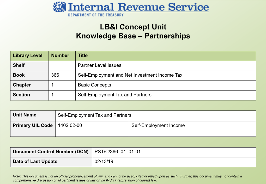 LB&I Concept Unit Knowledge Base – Partnerships