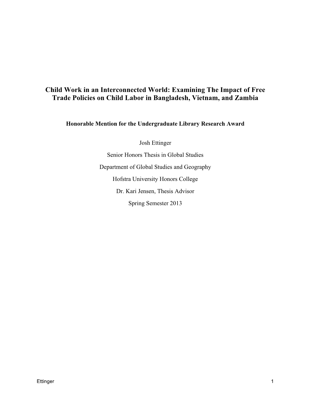 Examining the Impact of Free Trade Policies on Child Labor in Bangladesh, Vietnam, and Zambia