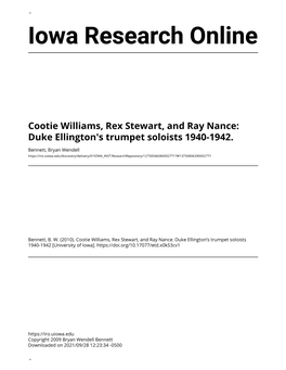Cootie Williams, Rex Stewart, and Ray Nance: Duke Ellington's Trumpet Soloists 1940-1942