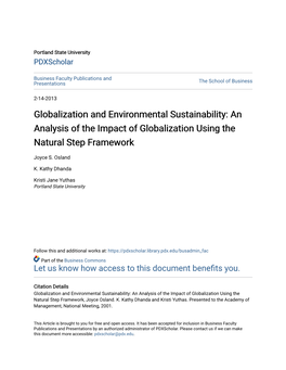 Globalization and Environmental Sustainability: an Analysis of the Impact of Globalization Using the Natural Step Framework