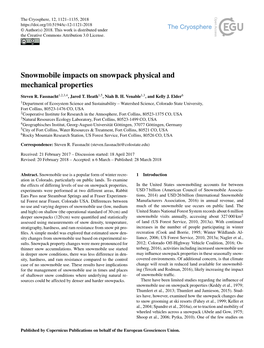 Snowmobile Impacts on Snowpack Physical and Mechanical Properties