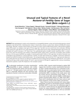 Unusual and Typical Features of a Novel Restorer-Of-Fertility Gene of Sugar Beet (Beta Vulgaris L.)