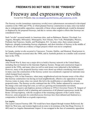 “FINISHED” Freeway and Expressway Revolts Excerpt from Wikipedia