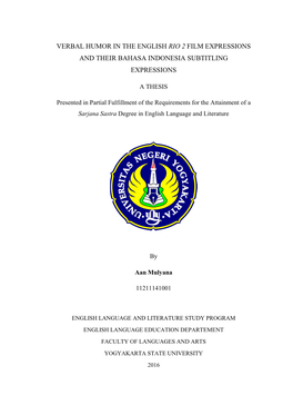 Verbal Humor in the English Rio 2 Film Expressions and Their Bahasa Indonesia Subtitling Expressions