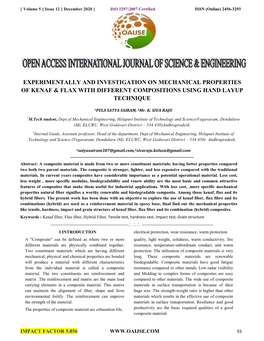 Experimentally and Investigation on Mechanical Properties of Kenaf & Flax with Different Compositions Using Hand Layup Technique