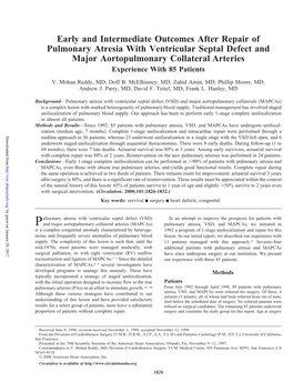 Early and Intermediate Outcomes After Repair of Pulmonary Atresia With