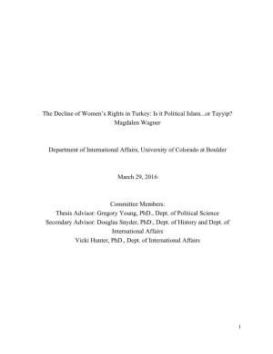 The Decline of Women's Rights in Turkey: Is It Political Islam...Or