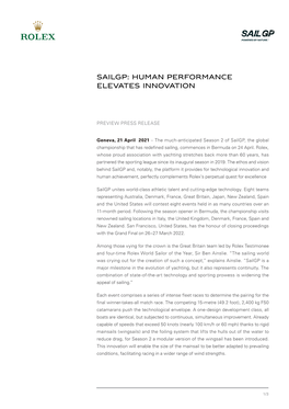 Sailgp: HUMAN PERFORMANCE ELEVATES INNOVATION