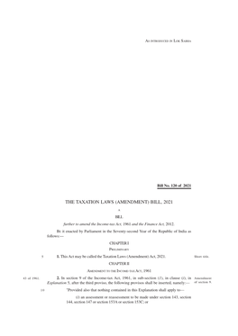 The Taxation Laws (Amendment) Bill, 2021