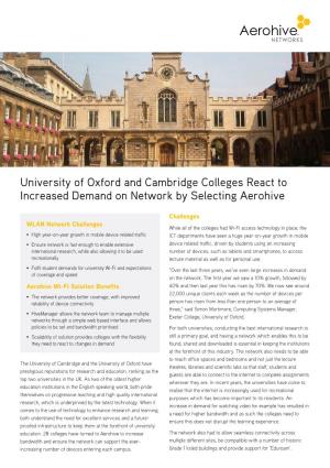 University of Oxford and Cambridge Colleges React to Increased Demand on Network by Selecting Aerohive