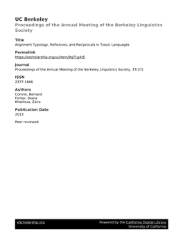 Proceedings of the 37Th Annual Meeting of the Berkeley Linguistics Society: Special Session on Languages of the Caucasus (2013), Pp