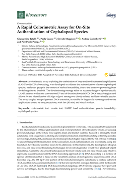 A Rapid Colorimetric Assay for On-Site Authentication of Cephalopod Species
