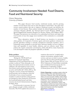 Food Deserts, Food and Nutritional Security