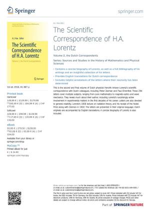 The Scientific Correspondence of HA Lorentz