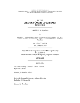 Arizona Court of Appeals Division One
