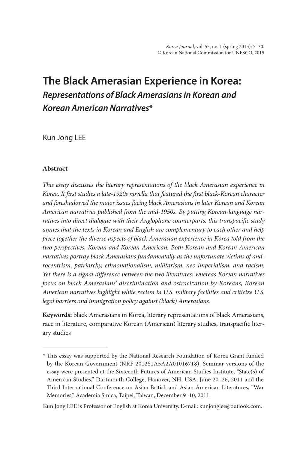 The Black Amerasian Experience in Korea: Representations of Black Amerasians in Korean and Korean American Narratives*