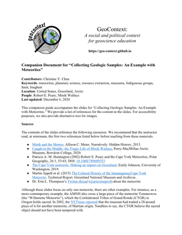 Companion Document for “Collecting Geologic Samples: an Example with Meteorites”