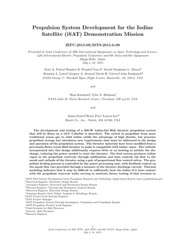 Propulsion System Development for the Iodine Satellite (Isat) Demonstration Mission