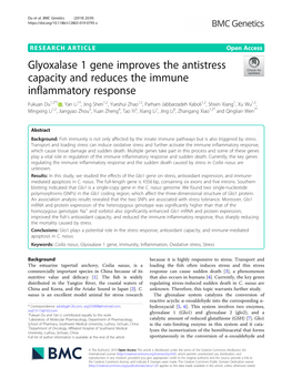 Glyoxalase 1 Gene Improves the Antistress