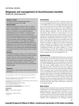 Diagnosis and Management of Acanthamoeba Keratitis Kristin M