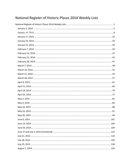 National Register of Historic Places Weekly Lists for 2014