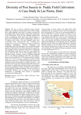 Diversity of Pest Insects in Paddy Field Cultivation: a Case Study in Lae Parira, Dairi