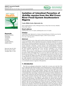 Isolation of Intestinal Parasites of Schilbe Mystus from the Mid Cross River Flood System Southeastern Nigeria