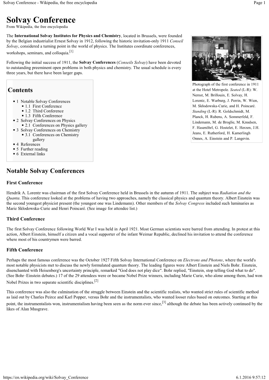 Solvay Conference - Wikipedia, the Free Encyclopedia Page 1