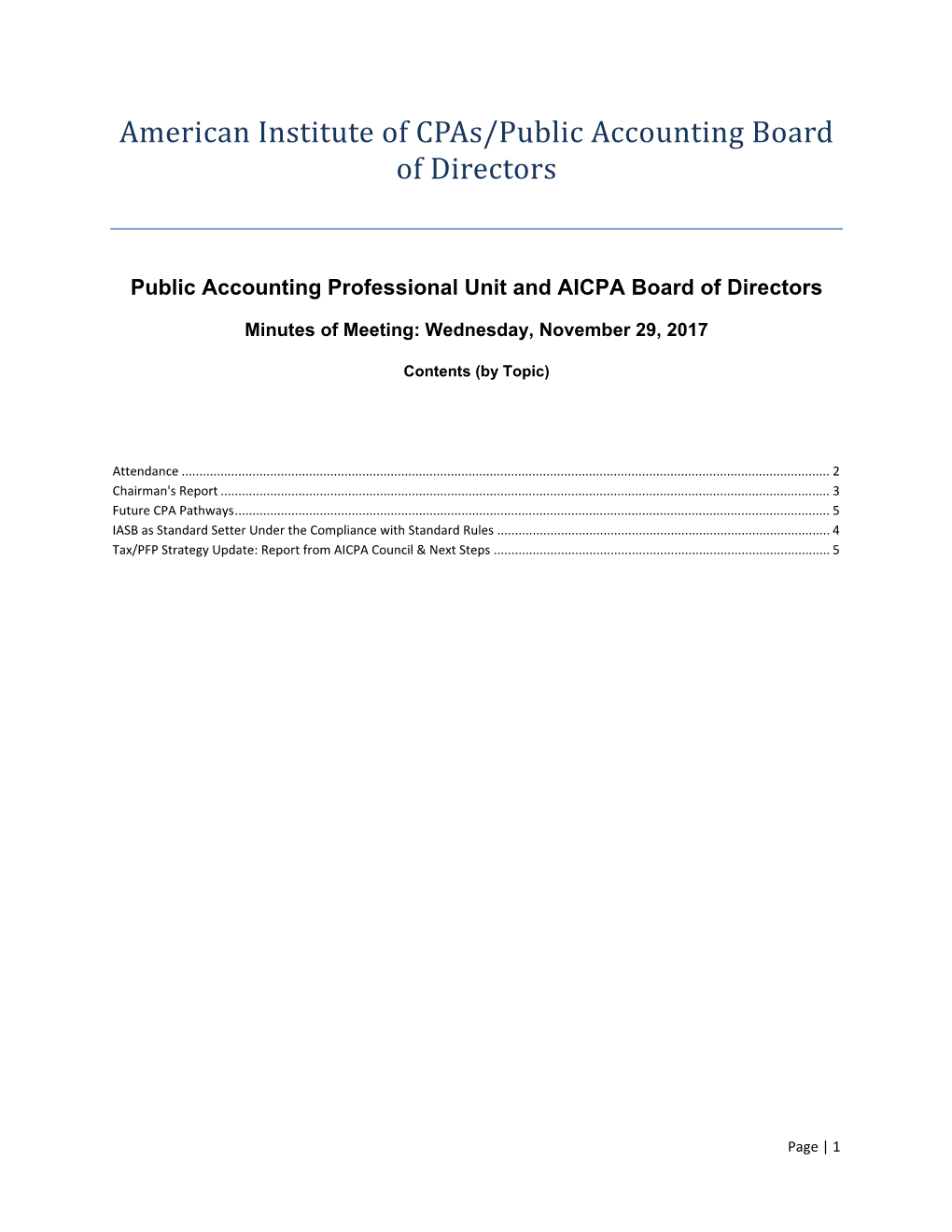 American Institute of Cpas/Public Accounting Board of Directors