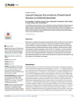 Low Ph Reduces the Virulence of Black Band Disease on Orbicella Faveolata
