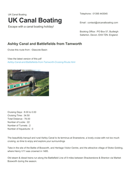 Ashby Canal and Battlefields from Tamworth | UK Canal Boating