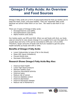 Omega 3 Fatty Acids: an Overview and Food Sources