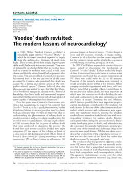 'Voodoo' Death Revisited: the Modern Lessons of Neurocardiology†