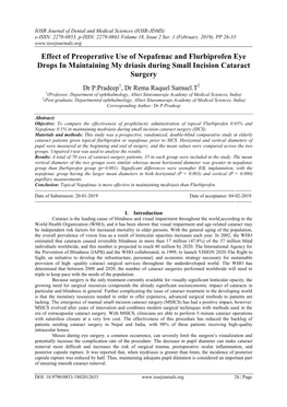 Effect of Preoperative Use of Nepafenac and Flurbiprofen Eye Drops in Maintaining My Driasis During Small Incision Cataract Surgery