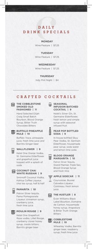 Daily Drink Specials Crafted Cocktails