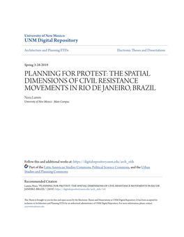 PLANNING for PROTEST: the SPATIAL DIMENSIONS of CIVIL RESISTANCE MOVEMENTS in RIO DE JANEIRO, BRAZIL Nora Lamm University of New Mexico - Main Campus