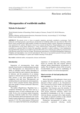 Review Articles Microparasites of Worldwide Mullets