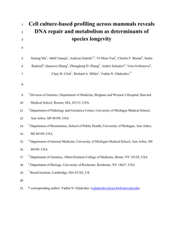 Cell Culture-Based Profiling Across Mammals Reveals DNA Repair And