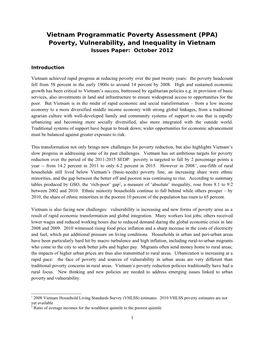 Poverty, Vulnerability, and Inequality in Vietnam Issues Paper: October 2012