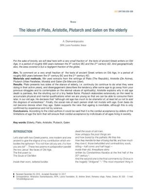 The Ideas of Plato, Aristotle, Plutarch and Galen on the Elderly