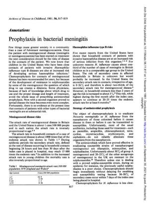 Prophylaxis in Bacterial Meningitis