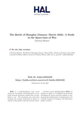 The Battle of Shanghai (January–March 1932): a Study in the Space-Time of War Christian Henriot