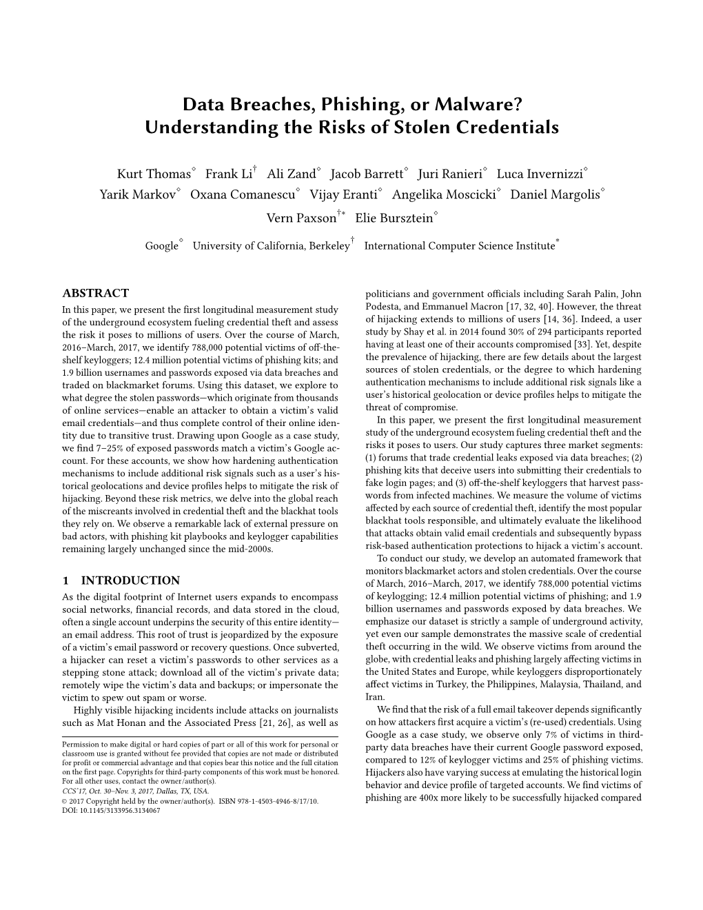 Data Breaches, Phishing, Or Malware? Understanding the Risks of Stolen Credentials