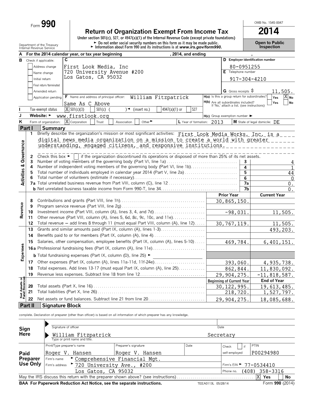 Complete Return for FLMINC