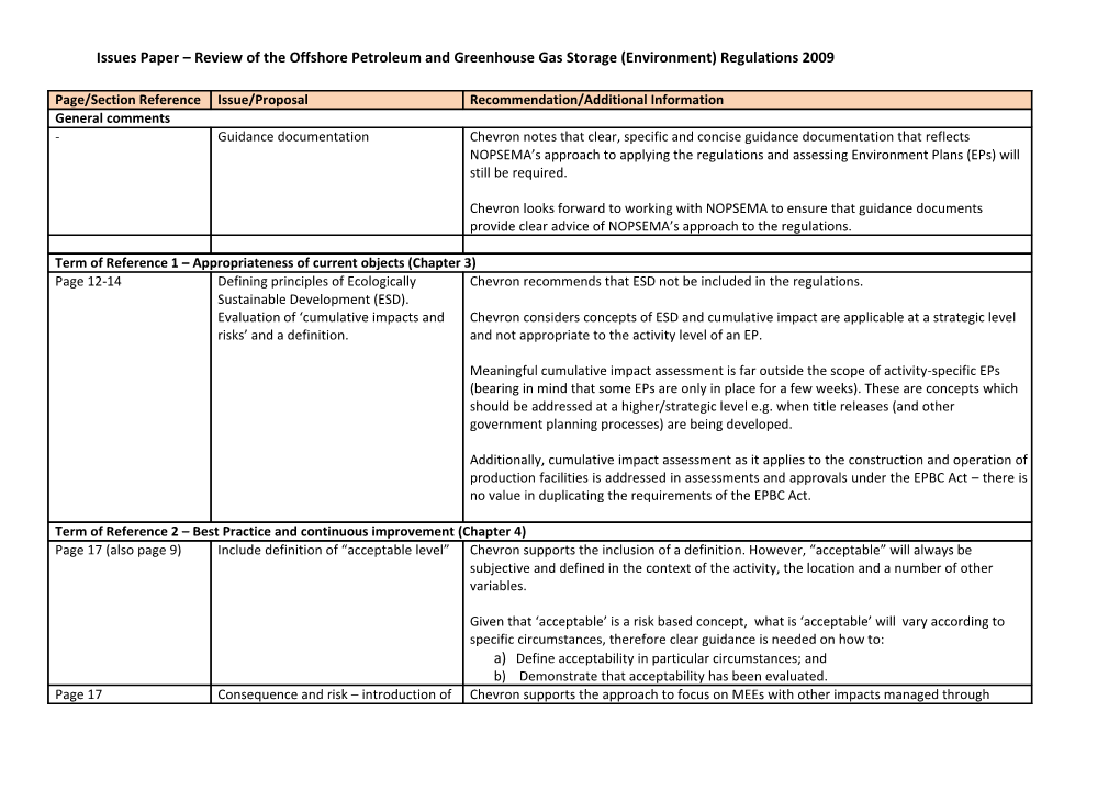 Issues Paper Review of the Offshore Petroleum and Greenhouse Gas Storage (Environment)