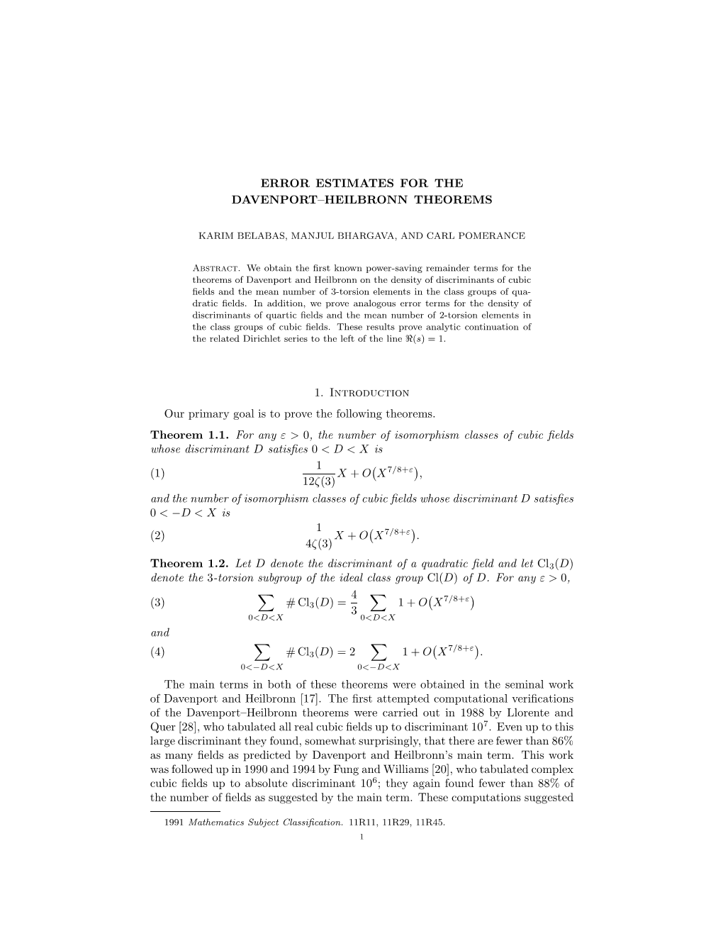 Error Estimates for the Davenport–Heilbronn Theorems