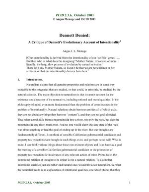 Dennett Denied: a Critique of Dennett’S Evolutionary Account of Intentionality1